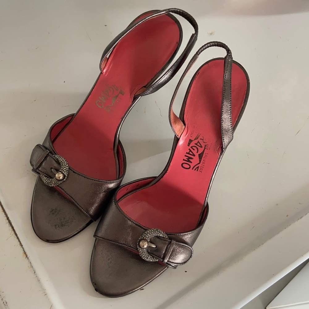 Ferragamo heels with crystal buckle